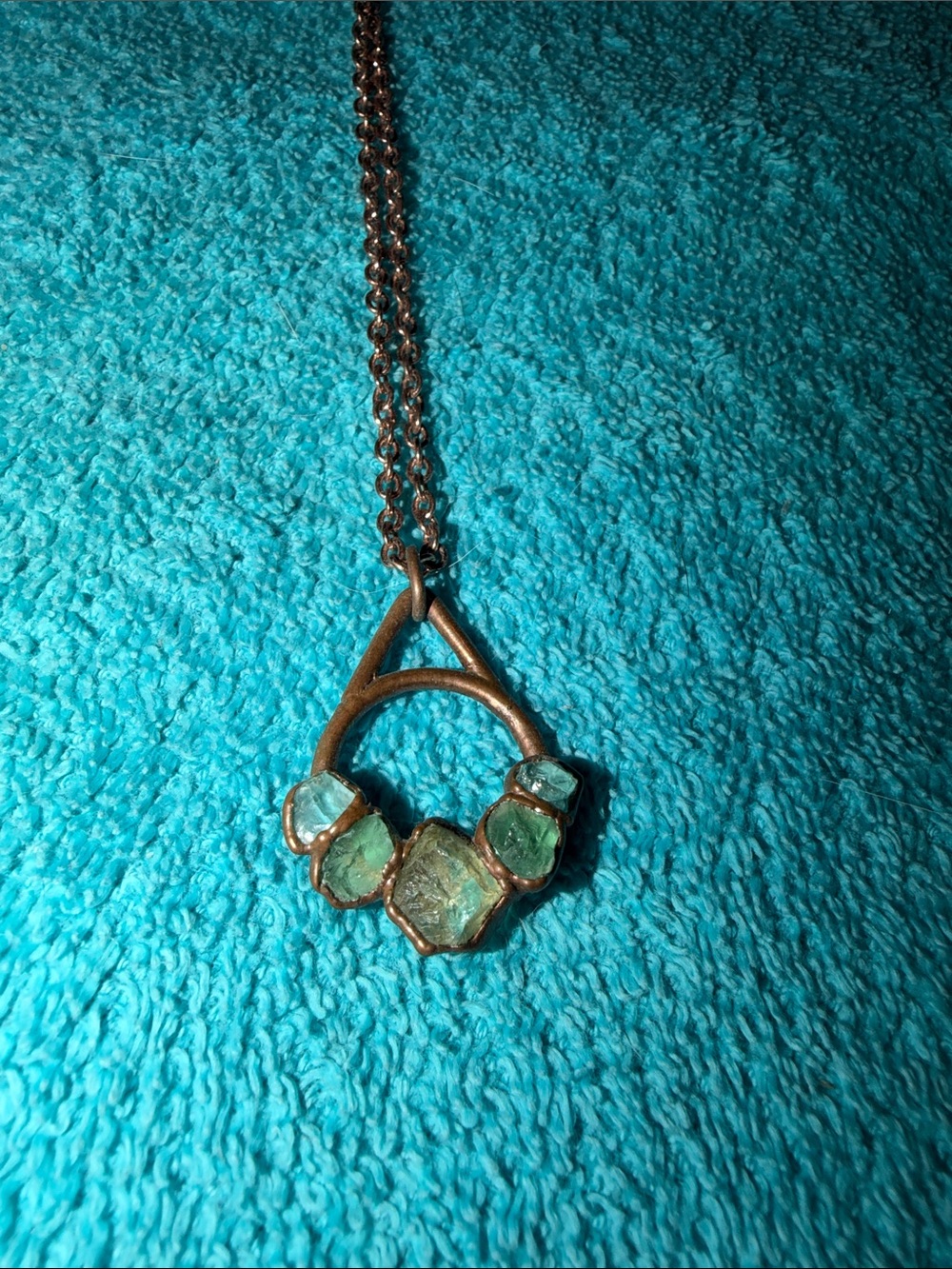 Handcrafted Green Stone Pendant Necklace in Copper